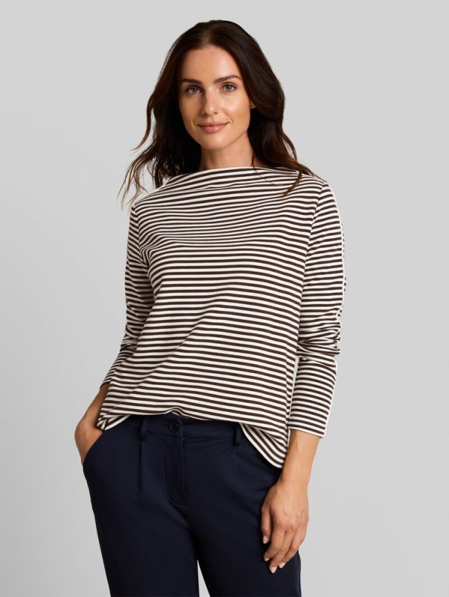 Tom Tailor Loose Fit Langarmshirt mit Streifenmuster - Brown White Stripe Tom Tailor Loose Fit Langarmshirt mit Streifenmuster - Brown White Stripe