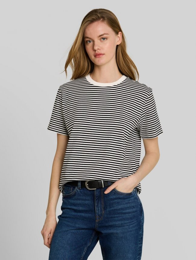 Tom Tailor Boxy Fit T-Shirt - Black White Stripe Tom Tailor Boxy Fit T-Shirt - Black White Stripe
