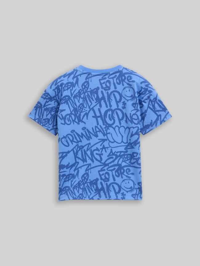 Tom Tailor Oversize T-Shirt mit Allover-Print - Blue Shaded Spray Design Tom Tailor Oversize T-Shirt mit Allover-Print - Blue Shaded Spray Design