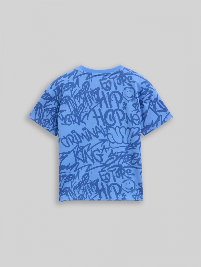 Tom Tailor Oversize T-Shirt mit Allover-Print - Blue Shaded Spray Design Tom Tailor Oversize T-Shirt mit Allover-Print - Blue Shaded Spray Design