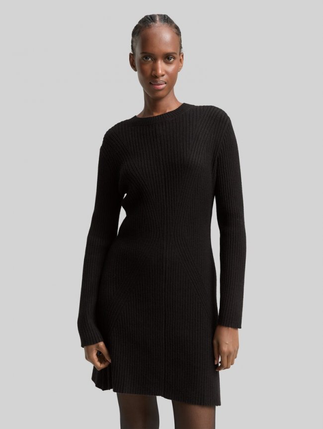 Tom Tailor Fitted Mini-Kleid aus Rippstrick - Deep Black Tom Tailor Fitted Mini-Kleid aus Rippstrick - Deep Black