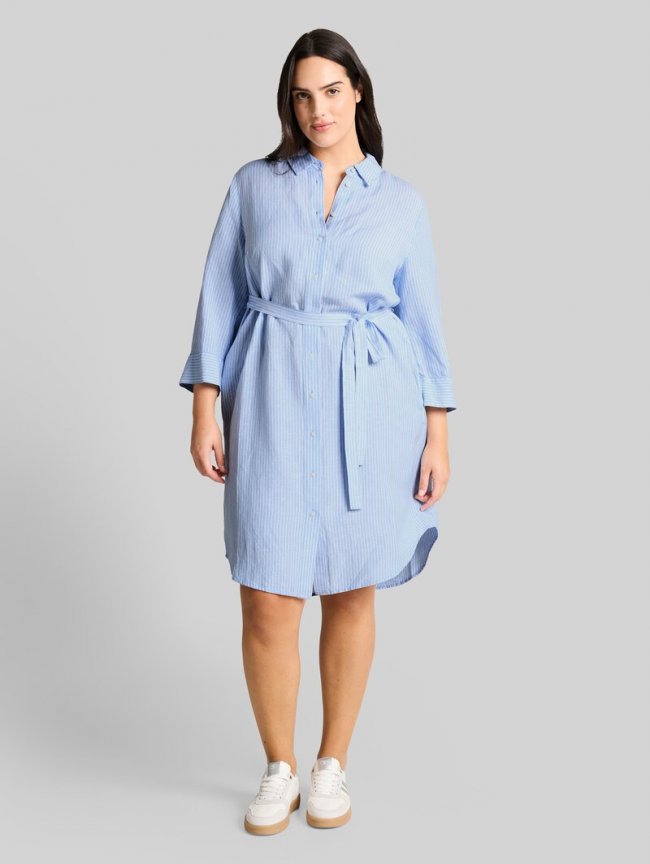 Tom Tailor Plus Size - Blusenkleid mit Leinenanteil - Fjord Blue Irregular Stripe Tom Tailor Plus Size - Blusenkleid mit Leinenanteil - Fjord Blue Irregular Stripe
