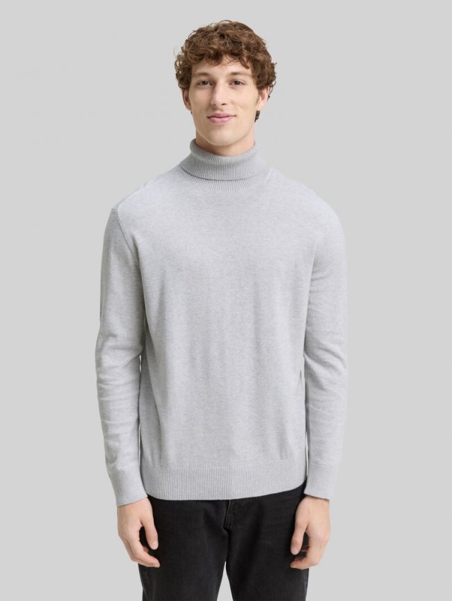 Tom Tailor Rollkragenpullover aus Baumwolle - Light Stone Grey Melange Tom Tailor Rollkragenpullover aus Baumwolle - Light Stone Grey Melange