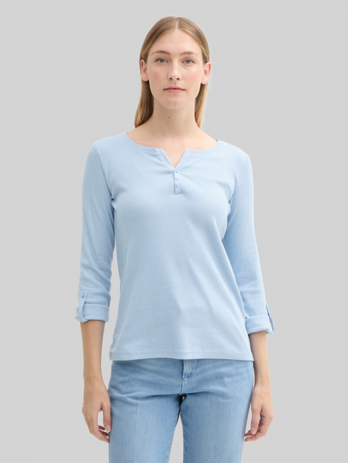 Tom Tailor Langarmshirt mit Turn-Up-Funktion - Light Fjord Blue White Stripe Tom Tailor Langarmshirt mit Turn-Up-Funktion - Light Fjord Blue White Stripe