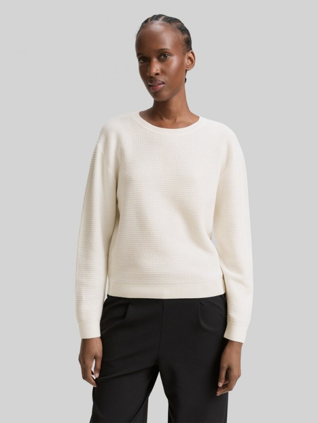 Tom Tailor Strickpullover mit Rundhalsausschnitt - Off White Tom Tailor Strickpullover mit Rundhalsausschnitt - Off White