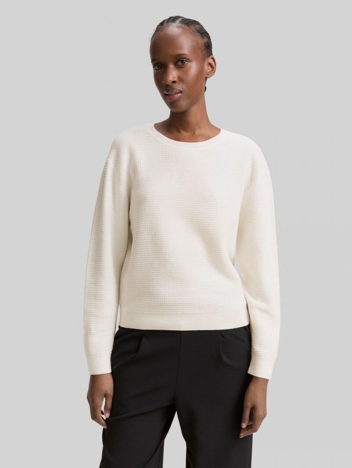 Tom Tailor Strickpullover mit Rundhalsausschnitt - Off White