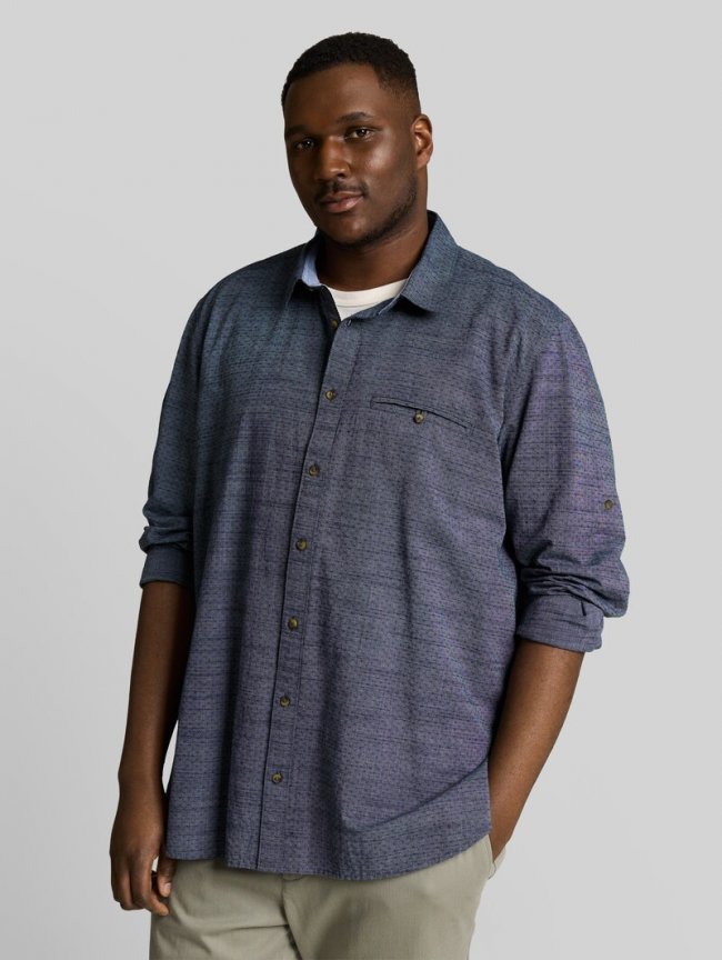 Tom Tailor Plus Size - Regular Fit Hemd mit Turn-Up-Funktion - Navy Blue Structure Tom Tailor Plus Size - Regular Fit Hemd mit Turn-Up-Funktion - Navy Blue Structure
