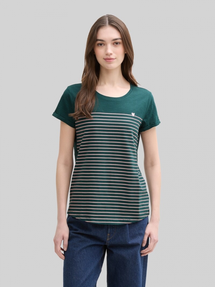 Tom Tailor Gestreiftes T-Shirt - Green Rose Stripe Tom Tailor Gestreiftes T-Shirt - Green Rose Stripe