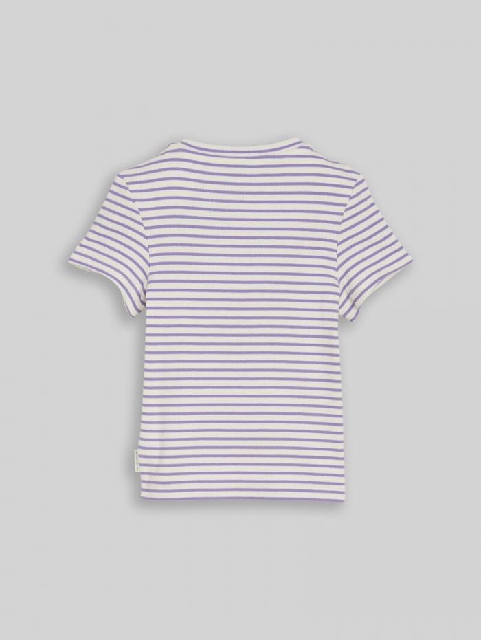 Tom Tailor Ripp T-Shirt mit Streifenmuster - Flashy Purple Stripe