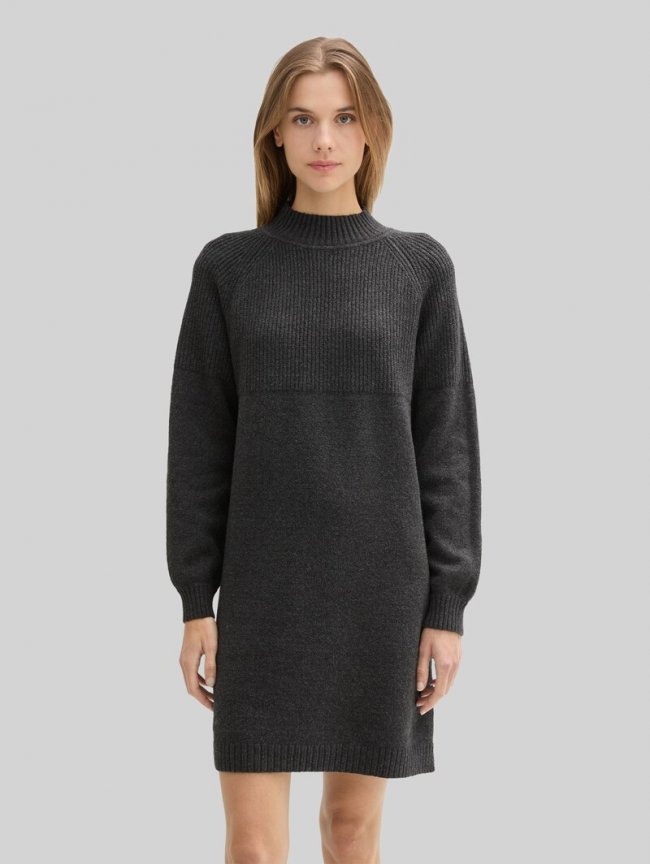 Tom Tailor Strickkleid mit Stehkragen - Shale Grey Melange Tom Tailor Strickkleid mit Stehkragen - Shale Grey Melange