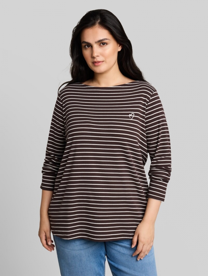 Tom Tailor Plus Size - Langarmshirt mit Streifenmuster - Brown White Stripe Tom Tailor Plus Size - Langarmshirt mit Streifenmuster - Brown White Stripe