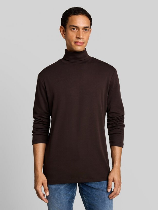 Tom Tailor Rollkragenshirt mit Logo-Print - Dark Chocolate Brown Tom Tailor Rollkragenshirt mit Logo-Print - Dark Chocolate Brown