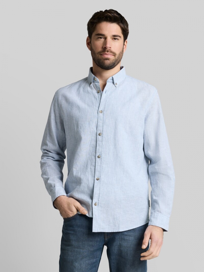 Tom Tailor Regular Fit Hemd mit Leinenanteil - Bleeched Blue White Stripe Tom Tailor Regular Fit Hemd mit Leinenanteil - Bleeched Blue White Stripe