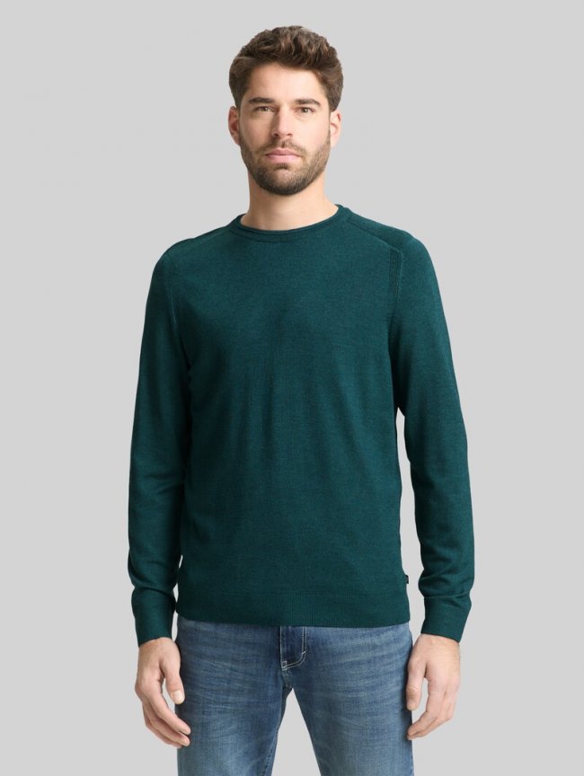 Tom Tailor Basic Strickpullover mit Rundhalsausschnitt - Deep Meadow Green Melange Tom Tailor Basic Strickpullover mit Rundhalsausschnitt - Deep Meadow Green Melange
