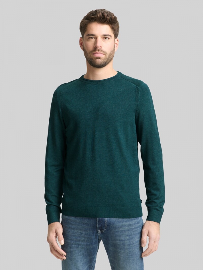 Tom Tailor Basic Strickpullover mit Rundhalsausschnitt - Deep Meadow Green Melange Tom Tailor Basic Strickpullover mit Rundhalsausschnitt - Deep Meadow Green Melange