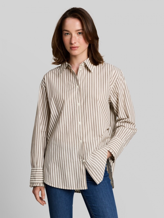 Tom Tailor Oversize Hemdbluse mit Streifenmuster - Off White Brown Beige Stripe Tom Tailor Oversize Hemdbluse mit Streifenmuster - Off White Brown Beige Stripe