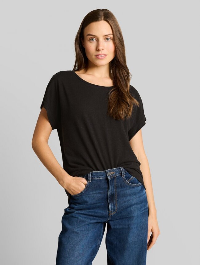 Tom Tailor Loose Fit T-Shirt mit Leinenanteil - Deep Black Tom Tailor Loose Fit T-Shirt mit Leinenanteil - Deep Black