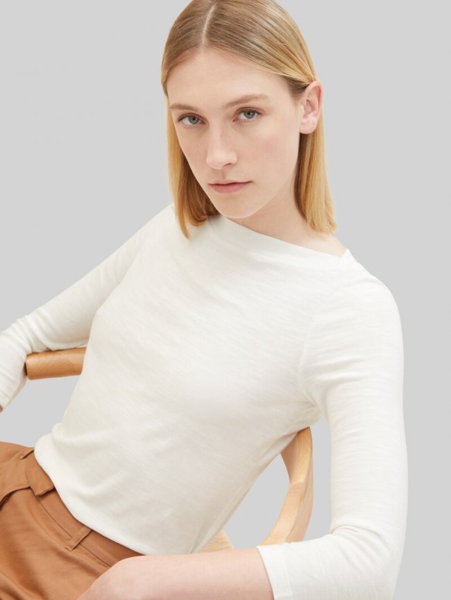 Tom Tailor Longsleeve mit 3/4-Arm aus Baumwolle - Whisper White Tom Tailor Longsleeve mit 3/4-Arm aus Baumwolle - Whisper White