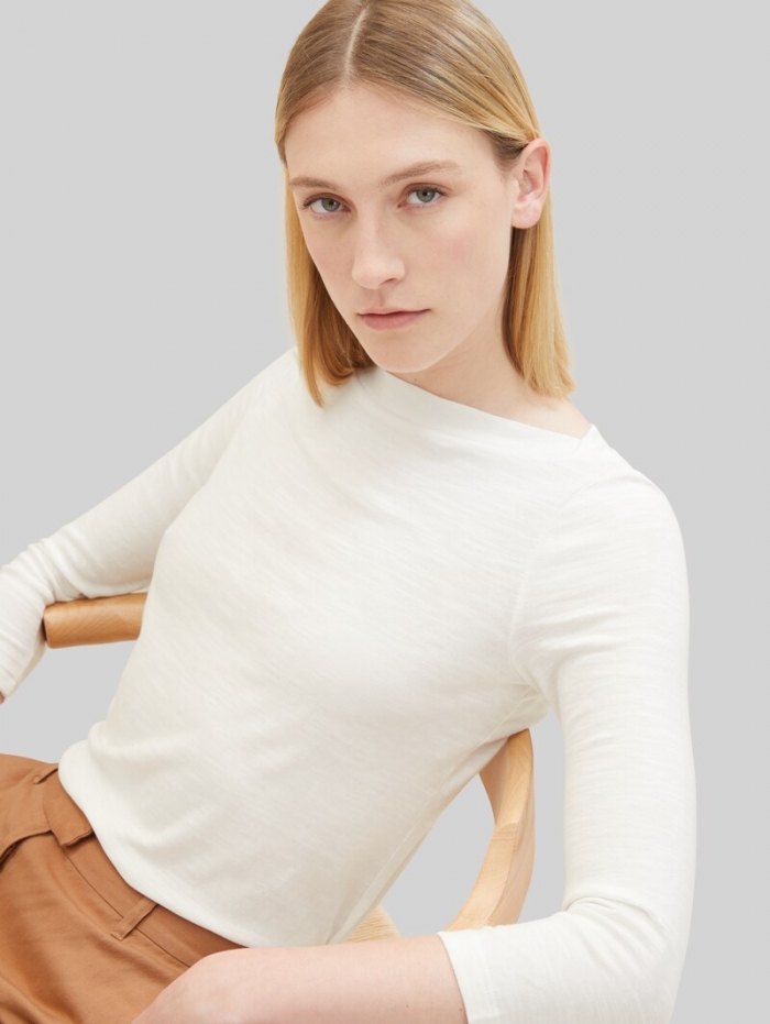 Tom Tailor Longsleeve mit 3/4-Arm aus Baumwolle - Whisper White Tom Tailor Longsleeve mit 3/4-Arm aus Baumwolle - Whisper White