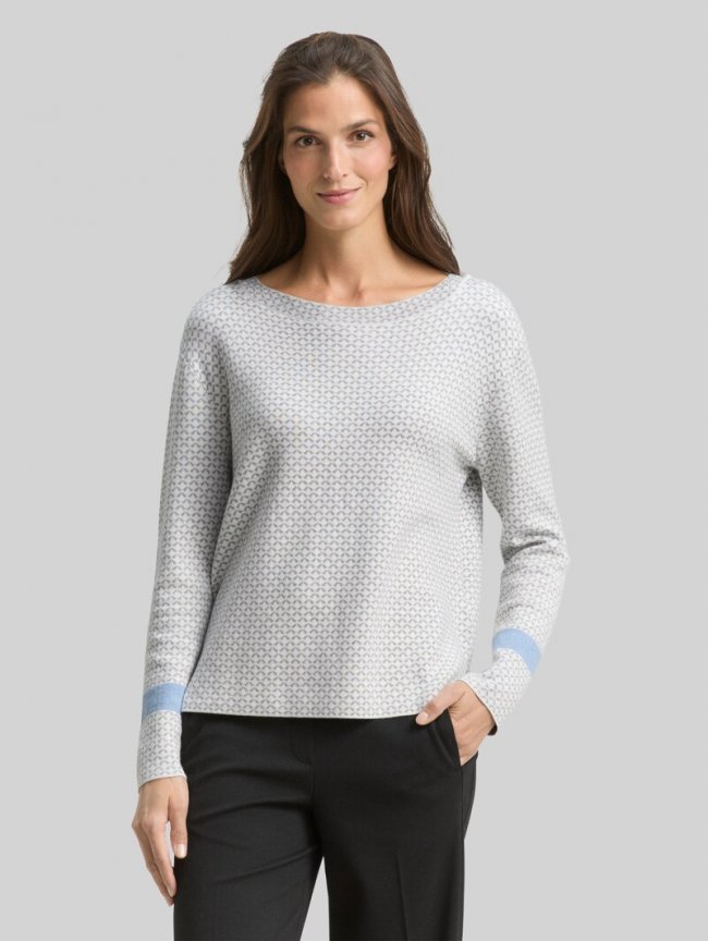 Tom Tailor Loose Fit Jacquard Strickpullover - Mini Argyle On Grey Melange Tom Tailor Loose Fit Jacquard Strickpullover - Mini Argyle On Grey Melange