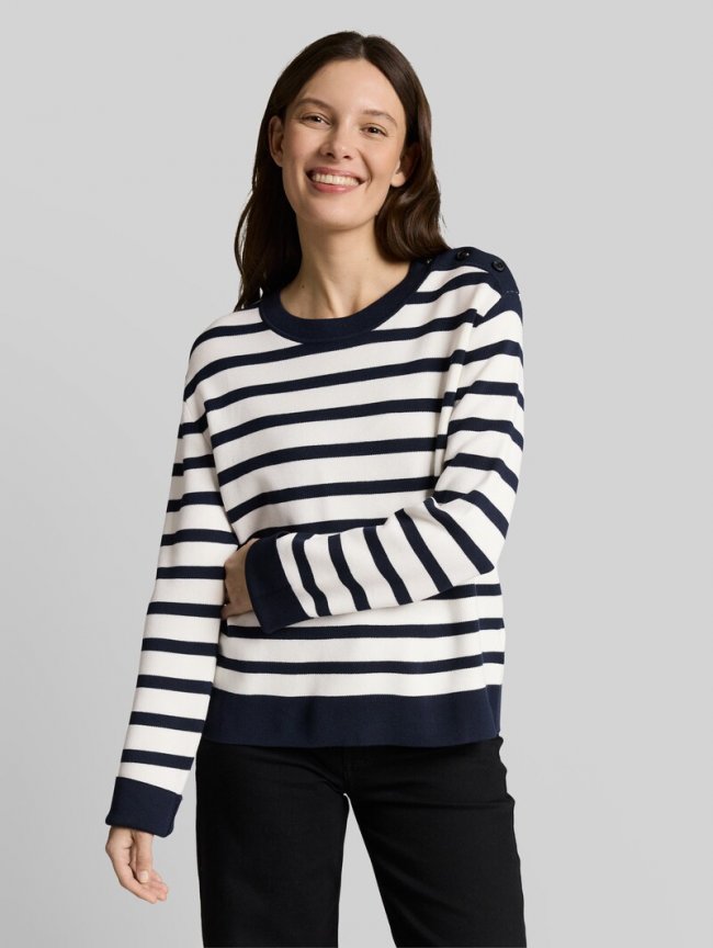 Tom Tailor Strickpullover mit Streifenmuster - White Sky Blue Knit Stripe Tom Tailor Strickpullover mit Streifenmuster - White Sky Blue Knit Stripe