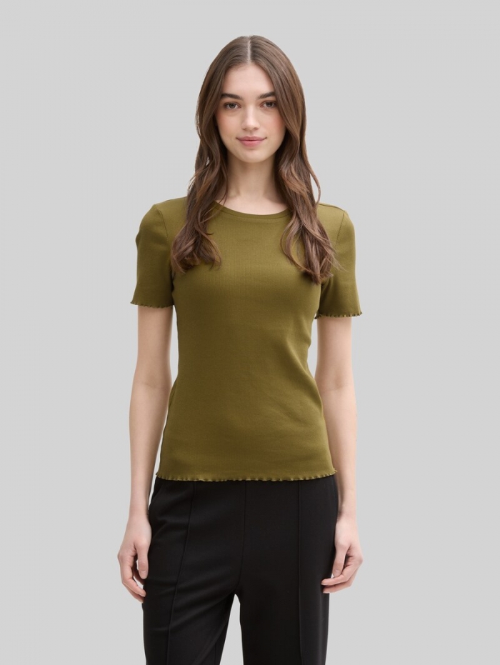 Tom Tailor T-Shirt mit Rippstruktur - Warm Moss Green Tom Tailor T-Shirt mit Rippstruktur - Warm Moss Green