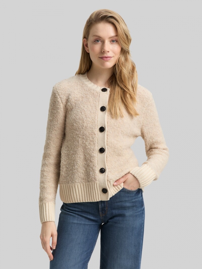 Tom Tailor Bouclé Cardigan mit Wollanteil - Sand Stone Beige Melange Tom Tailor Bouclé Cardigan mit Wollanteil - Sand Stone Beige Melange