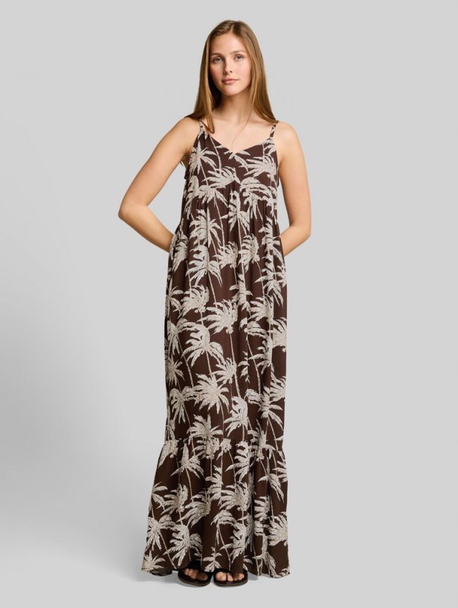 Tom Tailor Maxi-Kleid mit Volants - Brown Palmtree Print Tom Tailor Maxi-Kleid mit Volants - Brown Palmtree Print