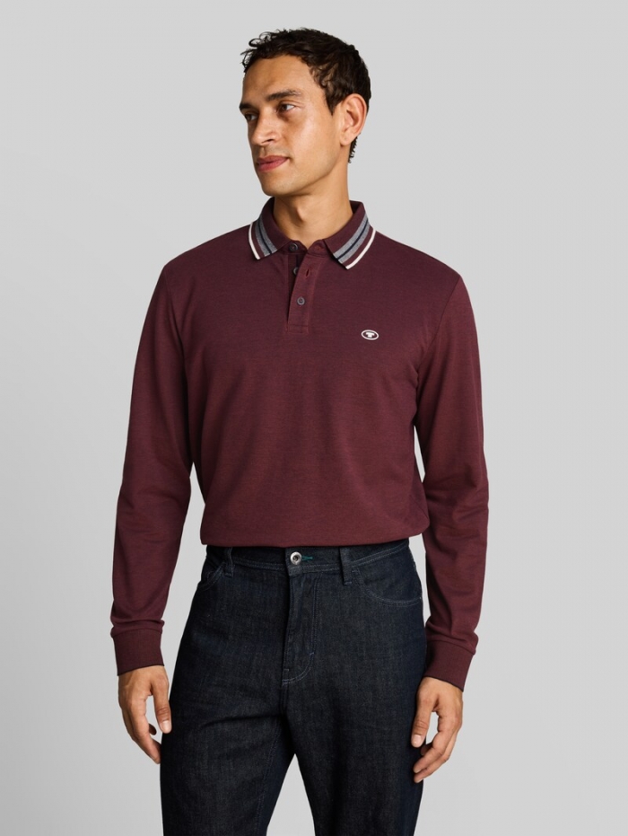 Tom Tailor Langarm Piqué Poloshirt mit Logo-Print - Pear Red Navy Two Tone Tom Tailor Langarm Piqué Poloshirt mit Logo-Print - Pear Red Navy Two Tone