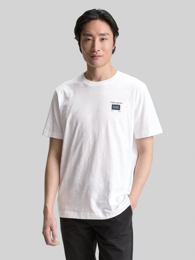 Tom Tailor Basic T-Shirt in Melange-Optik - White Tom Tailor Basic T-Shirt in Melange-Optik - White