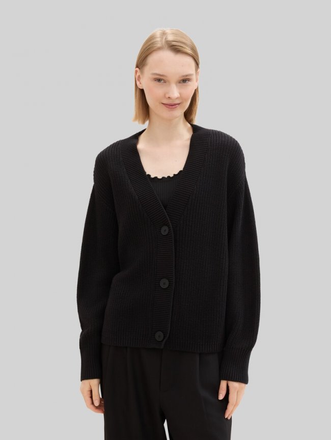Tom Tailor Cardigan mit V-Ausschnitt - Deep Black Tom Tailor Cardigan mit V-Ausschnitt - Deep Black
