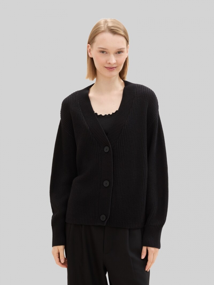 Tom Tailor Cardigan mit V-Ausschnitt - Deep Black Tom Tailor Cardigan mit V-Ausschnitt - Deep Black