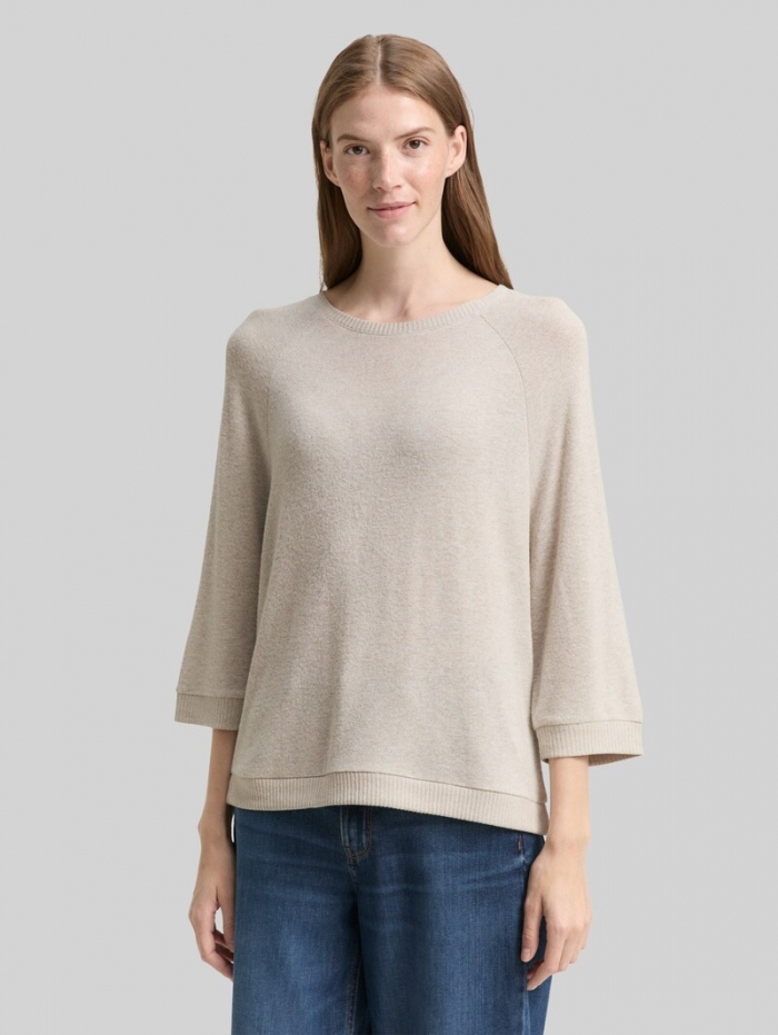 Tom Tailor Langarmshirt mit Raglanärmeln - Soft Taupe Melange Tom Tailor Langarmshirt mit Raglanärmeln - Soft Taupe Melange