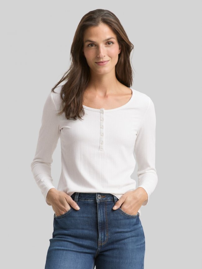 Tom Tailor Slim Fit Henley Langarmshirt - Whisper White Tom Tailor Slim Fit Henley Langarmshirt - Whisper White