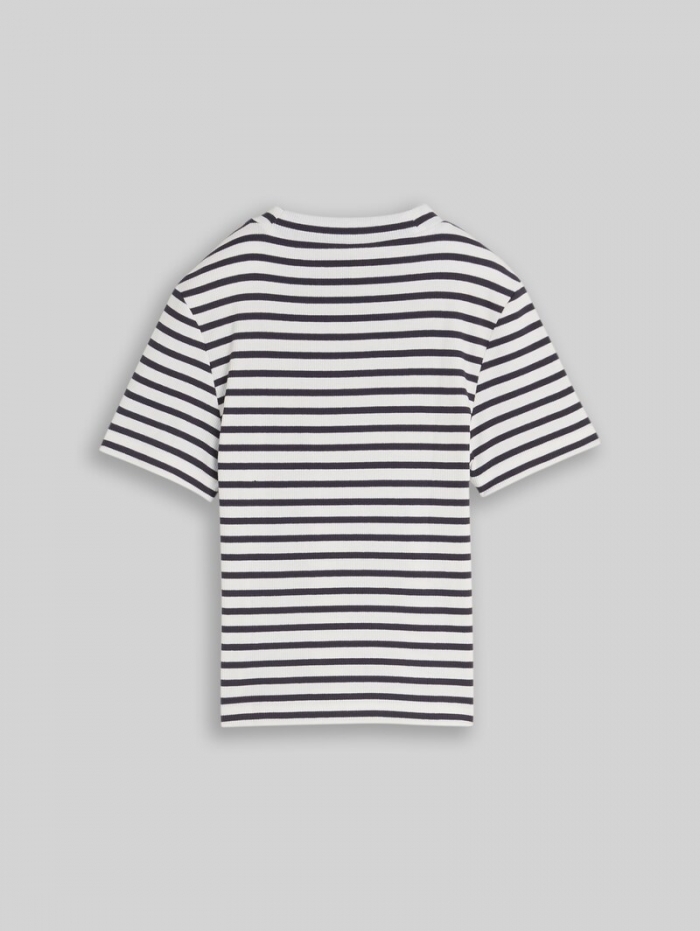 Tom Tailor Cropped T-Shirt mit Streifenmuster - Dark Blue White Thin Stripe
