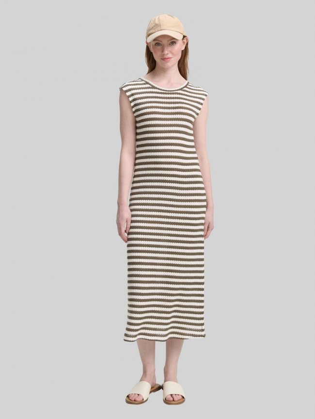 Tom Tailor Midi-Kleid mit Streifenmuster - Olive White Stripe Tom Tailor Midi-Kleid mit Streifenmuster - Olive White Stripe