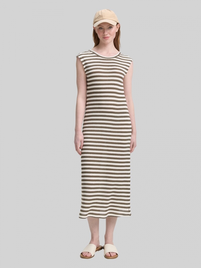 Tom Tailor Midi-Kleid mit Streifenmuster - Olive White Stripe Tom Tailor Midi-Kleid mit Streifenmuster - Olive White Stripe