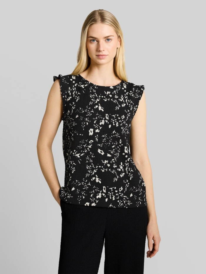 Tom Tailor Loose Fit Crinkle Top mit Volants - Black White Flower Print Tom Tailor Loose Fit Crinkle Top mit Volants - Black White Flower Print