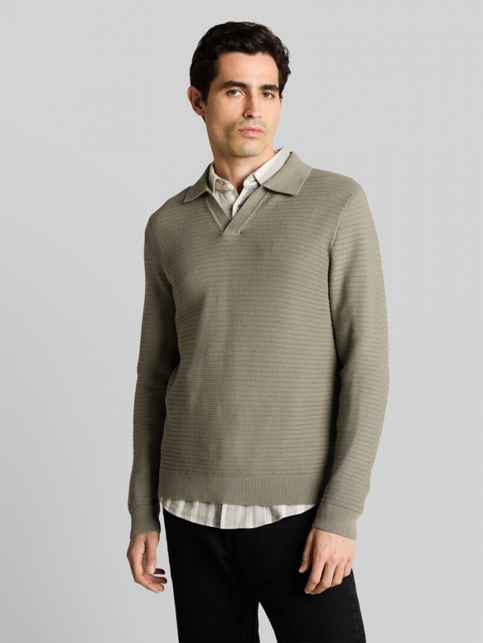 Tom Tailor Strickpullover mit Polokragen - Greyish Shadow Olive