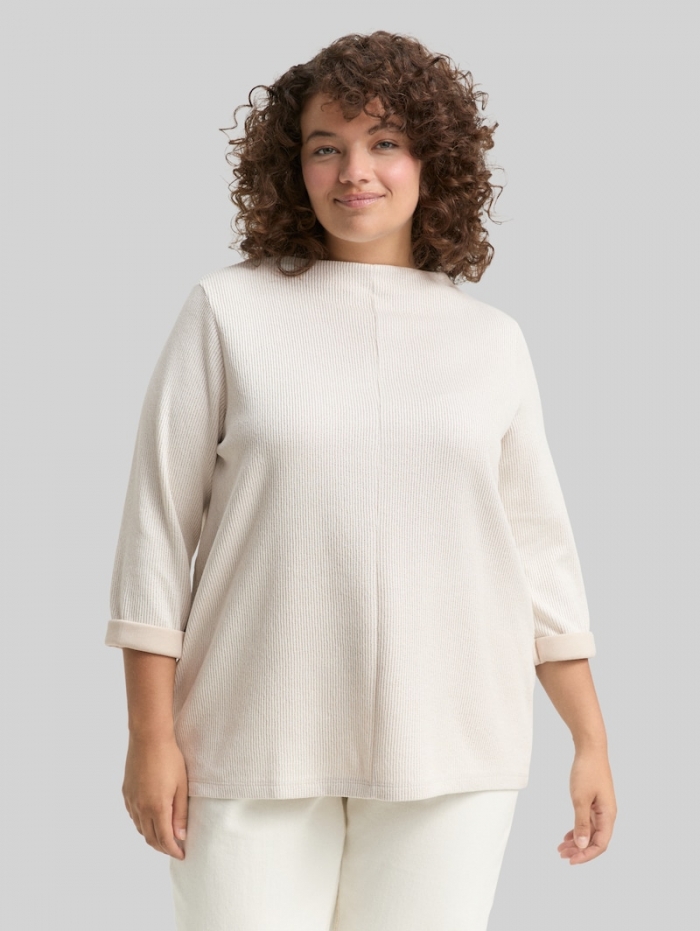 Tom Tailor Plus Size - Sweatshirt mit Stehkragen - Sand Stone Beige Melange Tom Tailor Plus Size - Sweatshirt mit Stehkragen - Sand Stone Beige Melange