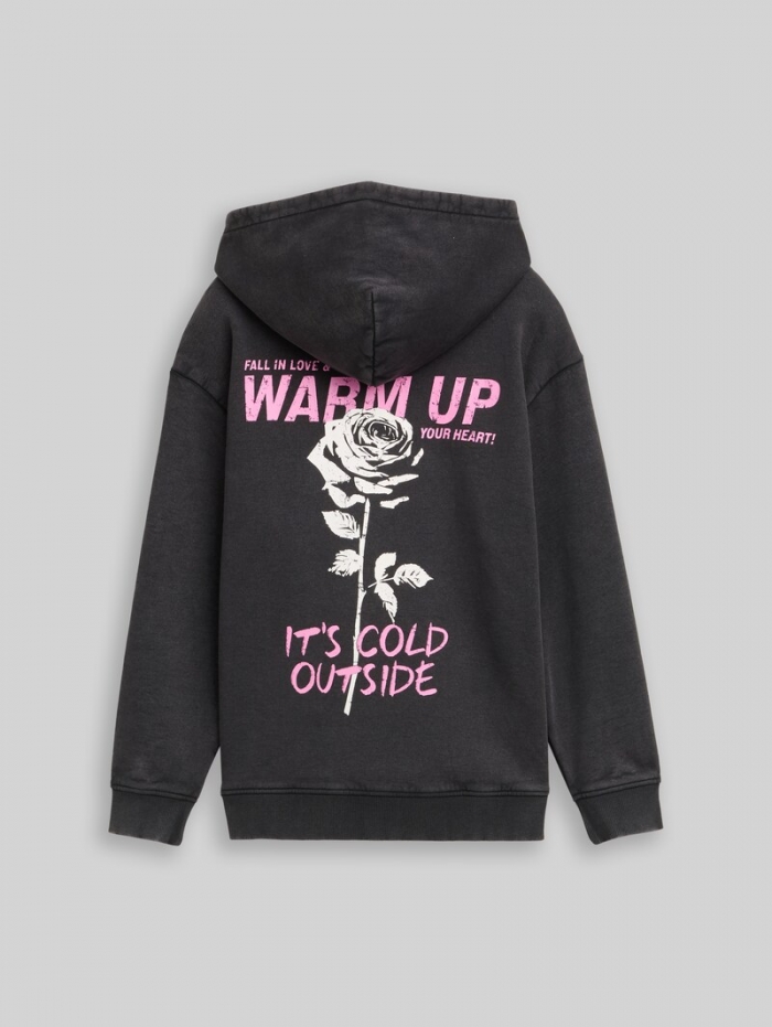 Tom Tailor Oversize Hoodie Sweatshirt mit Rückenprint - Heavy Black