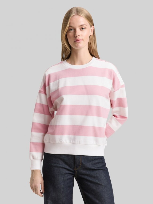 Tom Tailor Loose Fit Sweatshirt - Soft Rose White Stripe Tom Tailor Loose Fit Sweatshirt - Soft Rose White Stripe