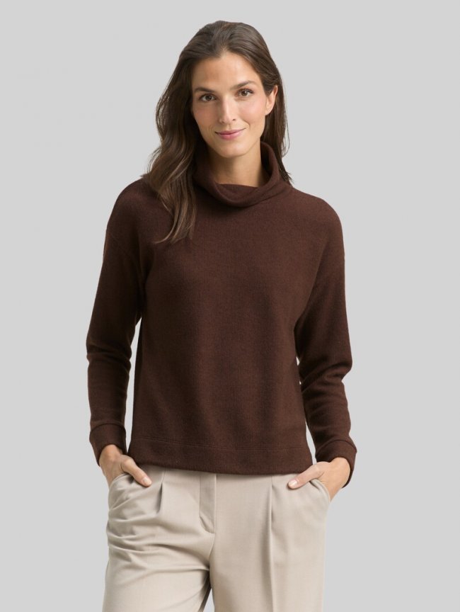 Tom Tailor Loose Fit Sweatshirt mit Rollkragen - Dark Pecan Brown Melange Tom Tailor Loose Fit Sweatshirt mit Rollkragen - Dark Pecan Brown Melange