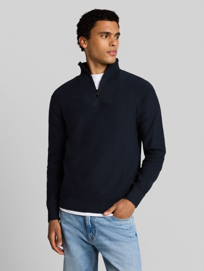 Tom Tailor Troyer Strickpullover aus Baumwolle - Sky Captain Blue Tom Tailor Troyer Strickpullover aus Baumwolle - Sky Captain Blue