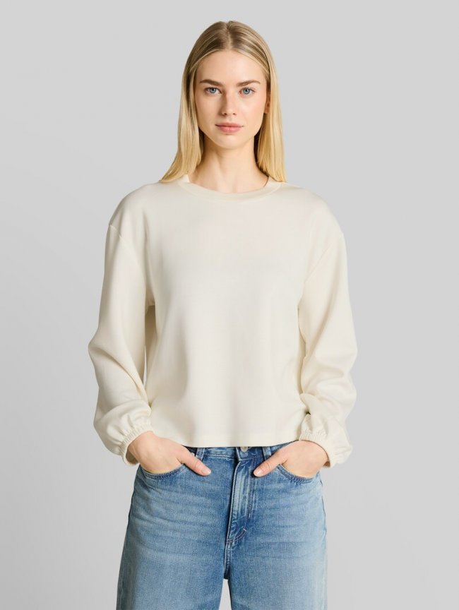Tom Tailor Loose Fit Scuba Langarmshirt - Off White Tom Tailor Loose Fit Scuba Langarmshirt - Off White