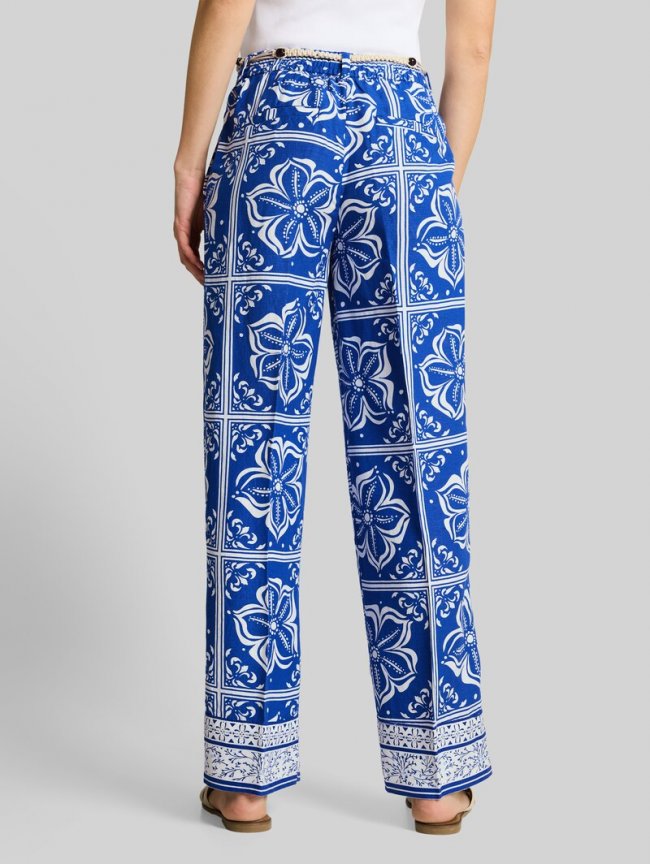 Tom Tailor Wide Leg Hose mit Leinenanteil - Blue Flower Tile Design Tom Tailor Wide Leg Hose mit Leinenanteil - Blue Flower Tile Design