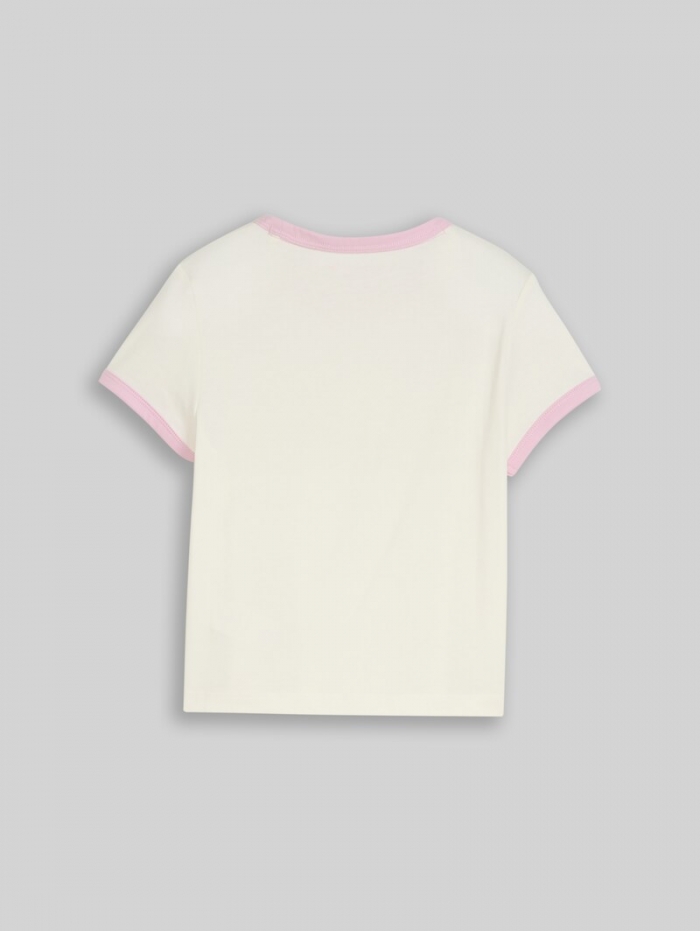 Tom Tailor Cropped T-Shirt mit Herz-Print - Wool White Tom Tailor Cropped T-Shirt mit Herz-Print - Wool White