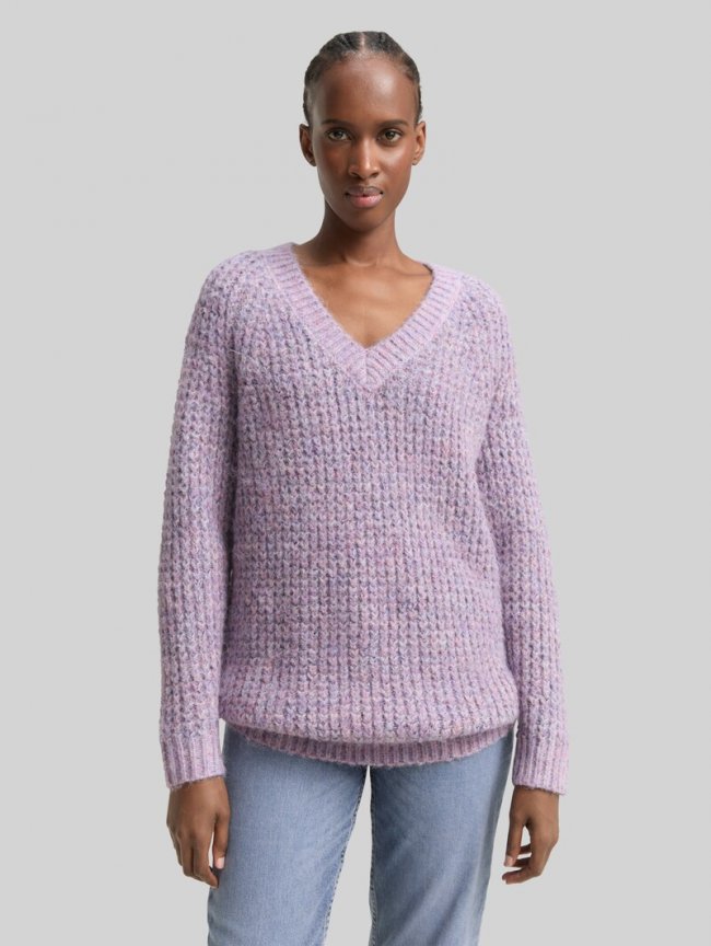 Tom Tailor Longstyle Strickpullover mit Wollanteil - Lilac Multicolor Melange Tom Tailor Longstyle Strickpullover mit Wollanteil - Lilac Multicolor Melange