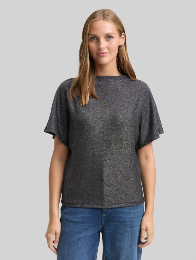 Tom Tailor Glitzer T-Shirt mit Fledermausärmeln - Black Glitter Tom Tailor Glitzer T-Shirt mit Fledermausärmeln - Black Glitter