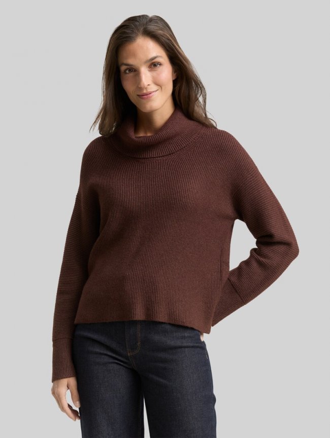 Tom Tailor Oversize Rollkragenpullover - Dark Pecan Brown Melange Tom Tailor Oversize Rollkragenpullover - Dark Pecan Brown Melange